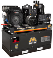 Mi-T-M air compressor generator welder combo unit on an enclosed steel base