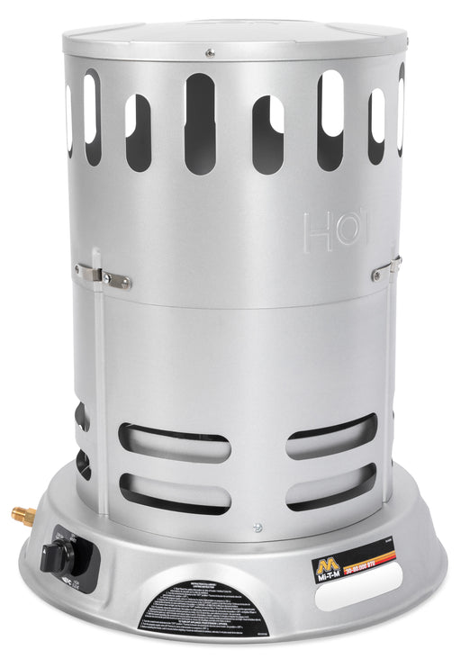 Mi-T-M gas fired convection heater, cylindrical steel body with base mounted controls