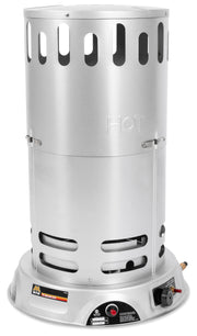 Mi-T-M gas fired convection heater, taller cylindrical steel body with base mounted controls