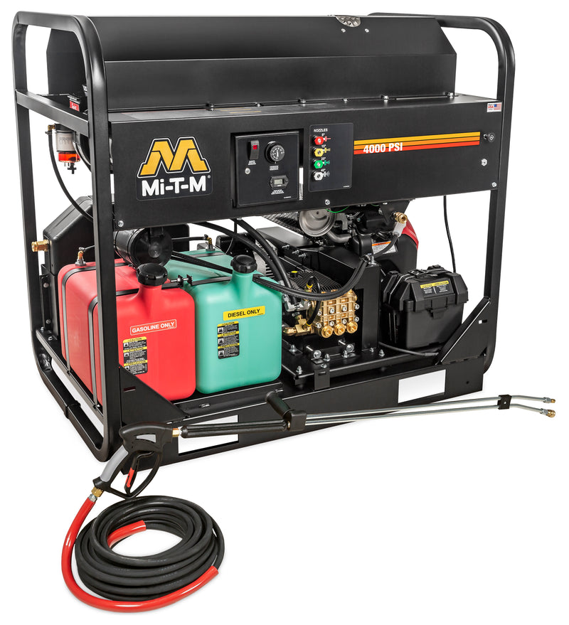 Mi-T-M HS-4004-1MAH gasoline hot water pressure washer, full skid frame with a Honda GX630 engine and AR pump