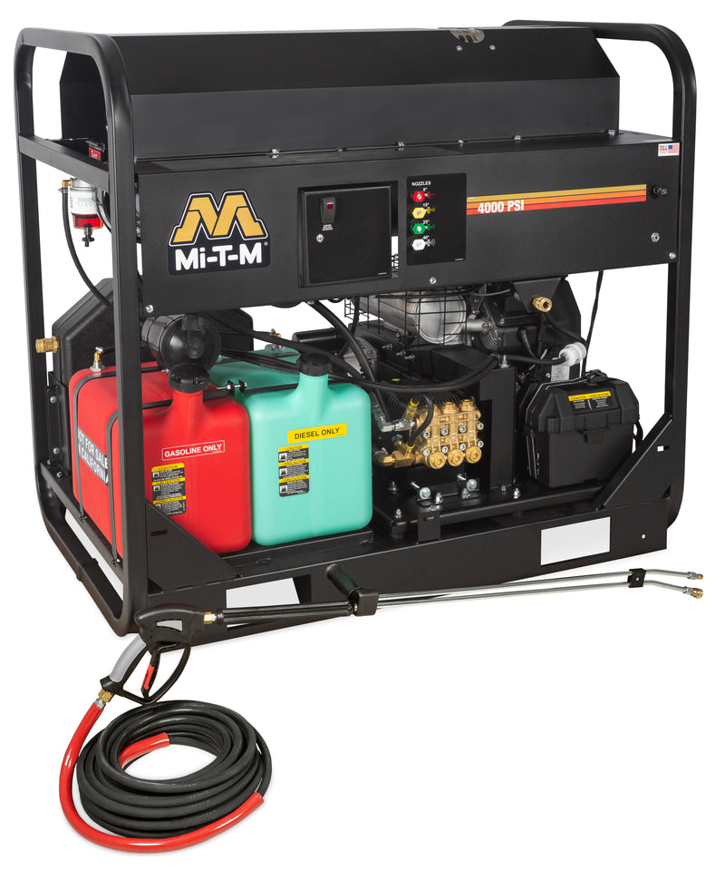 Mi-T-M HS-4004-1MAK gasoline hot water pressure washer, full skid frame with a Kohler CH640 engine and AR pump