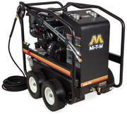 Mi-T-M HSP-3003-3MGK portable hot water pressure washer, black boiler housing with a Kohler engine and black high-pressure hose, 3000 PSI
