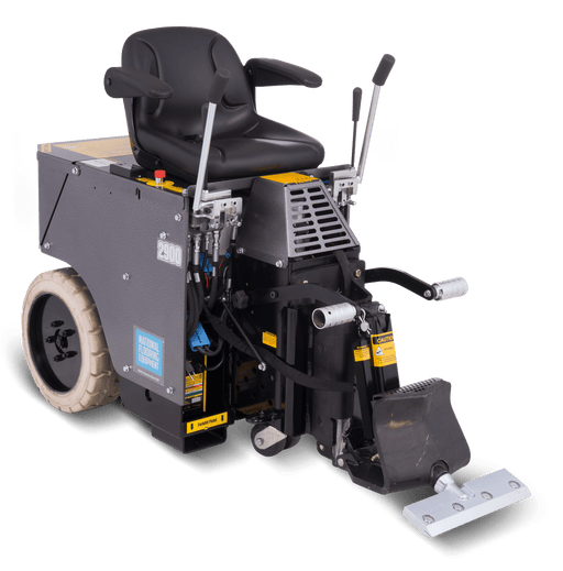 2900 ride-on scraper badged 2900 on the side panel, with operator seat, control levers and front blade head