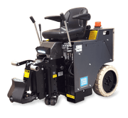 5000DL compact ride-on scraper on a low-profile frame with orange beacon and front blade head