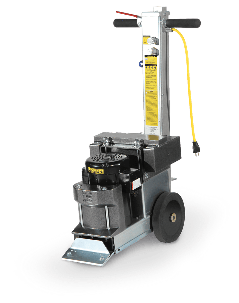 5280 Panther walk-behind scraper with tall mast handle, yellow power cord and front blade plate