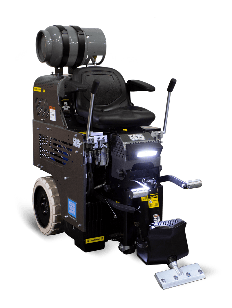 5625 ride-on propane scraper with horizontal propane tank above the seat and a front LED work light