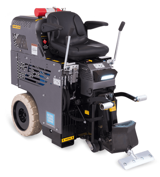 5625DL ride-on propane scraper with red propane tank, twin lift levers and front LED work light