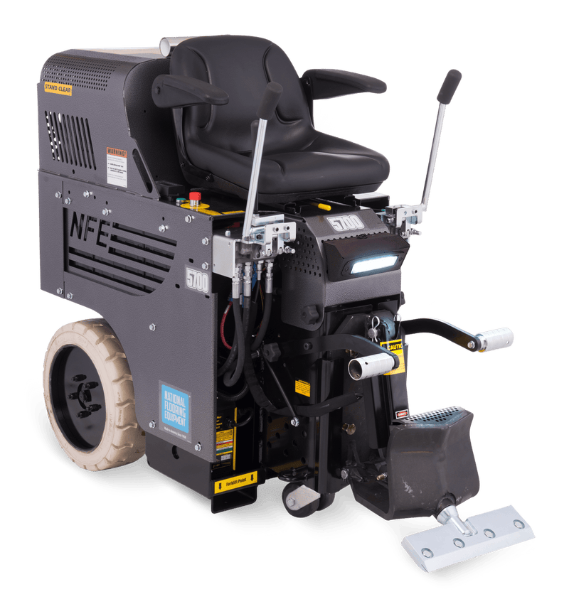 5700 ride-on scraper with NFE side panel, a single lift lever and front blade head