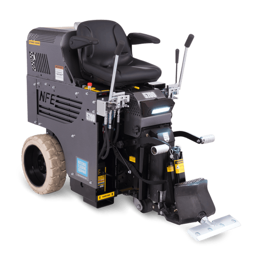 5700DL ride-on scraper with twin lift levers at the right hand and a front LED work light