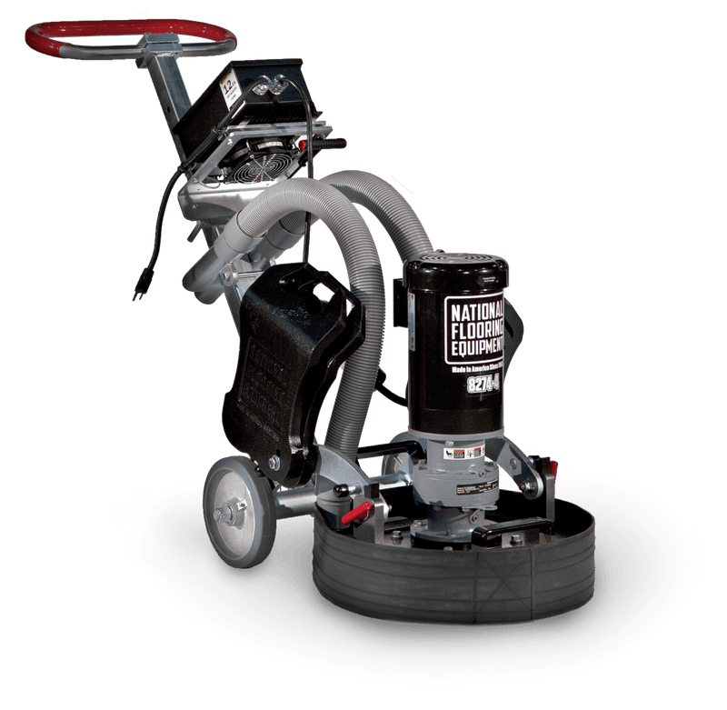 8274-4 planetary grinder with red steering wheel, dust hose and a wide skirted grinding head