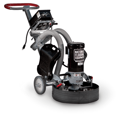 8274-4 planetary grinder with red steering wheel, dust hose and a wide skirted grinding head