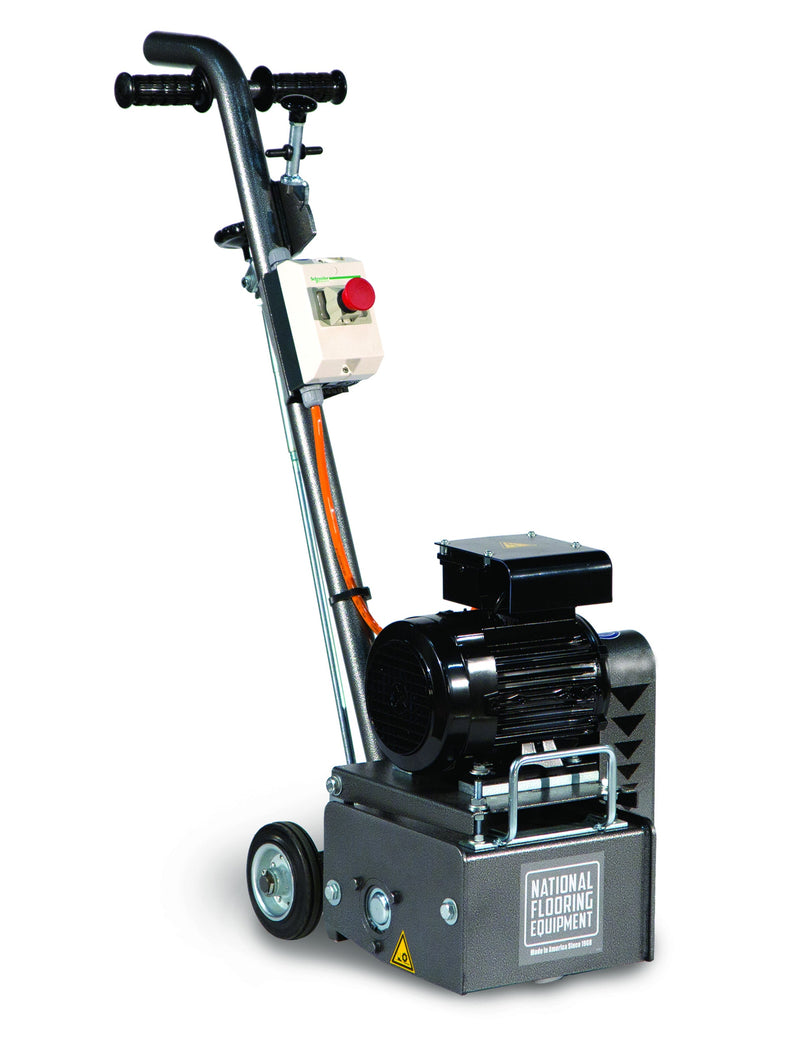 Spartan 220 scarifier with bent handlebar, control box, electric motor and drum housing