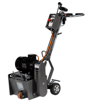 99250 scarifier badged on the drum housing, with control box and twin handlebar