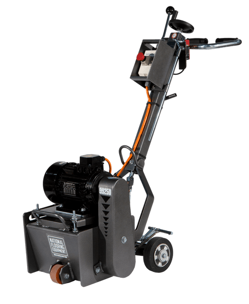 99250 scarifier badged on the drum housing, with control box and twin handlebar