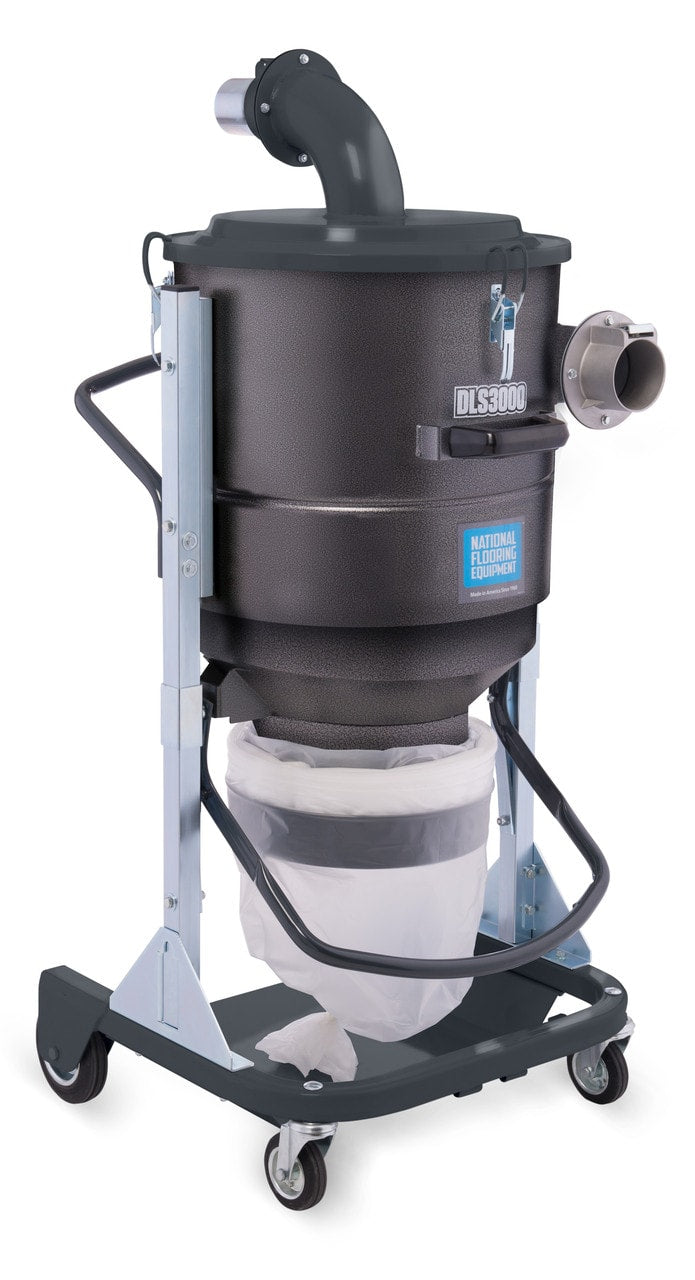 DLS3000 pre-separator badged on the body, with inlet elbow on top and endless bag below