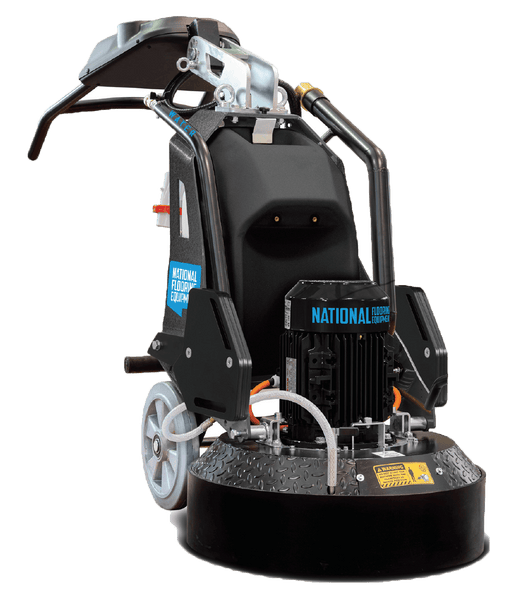 M600 planetary grinder with electric motor over a skirted grinding head and folding handle