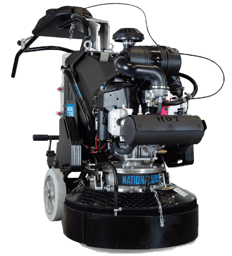P650 propane planetary grinder with engine and muffler above a skirted grinding head