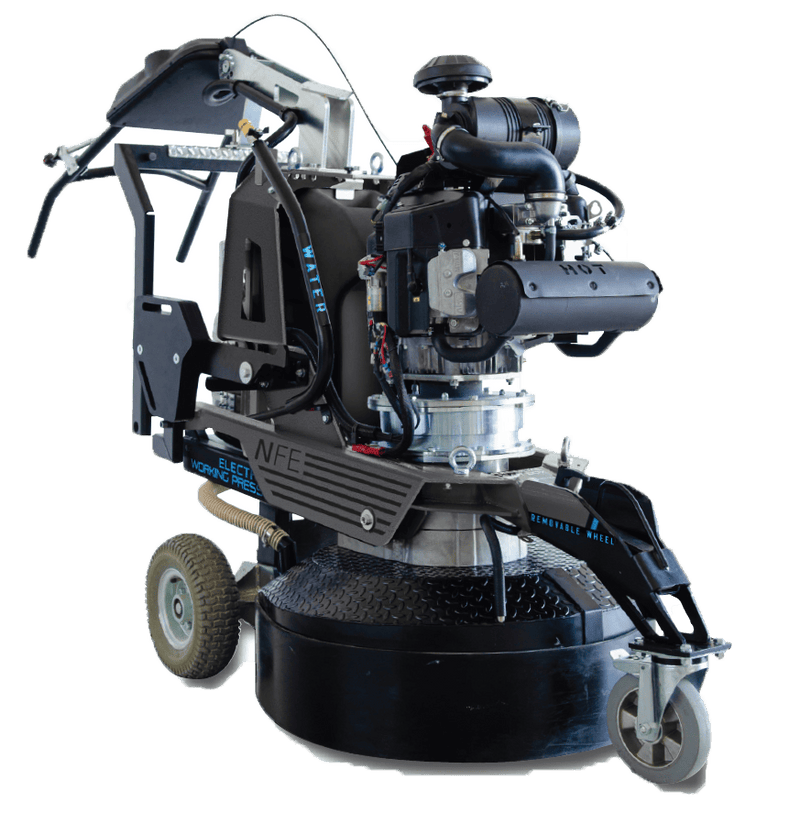 P800 propane planetary grinder with engine above the head and a removable third wheel at the side