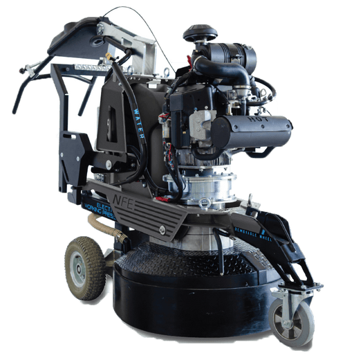 P800 propane planetary grinder with engine above the head and a removable third wheel at the side