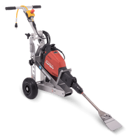 Power Hammer Trolley frame with a Hilti hammer mounted and a wide scraping blade at floor level