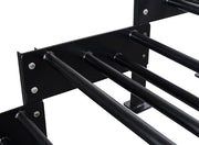 Two racks bolted together end to end to extend the run