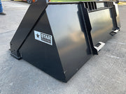 Rear of the extreme duty bucket showing the hat section across the top and the quick-tach plate