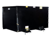 Rear of the trash hopper showing the fork pockets, pin locks and safety chain