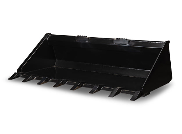 Heavy duty skid steer bucket fitted with pin-on teeth across the leading edge