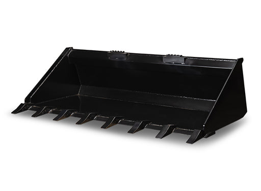 Heavy duty skid steer bucket fitted with pin-on teeth across the leading edge