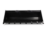 Rear of the heavy duty skid steer bucket showing the scuff bars across the underside and the quick-tach