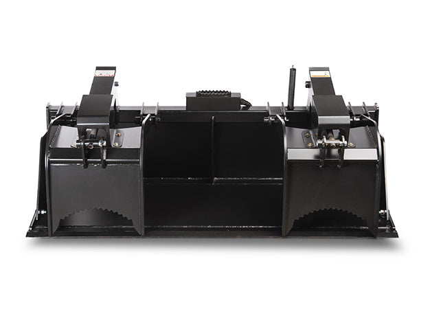 Grapple bucket studio view from the side with both arms folded down and the end plates in profile