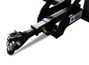 Close-up of the trailer spotter's square receiver tube with the pinned hitch adapter and the Star Industries badge