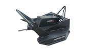 Storm 72 inch HD brush cutter, studio view of the black deck with the hydraulic motor housing, hoses, and the danger placard across the front skirt