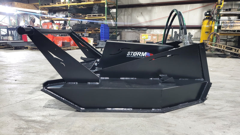 Storm 72 inch HD brush cutter, side view along the deck edge and the drive housing
