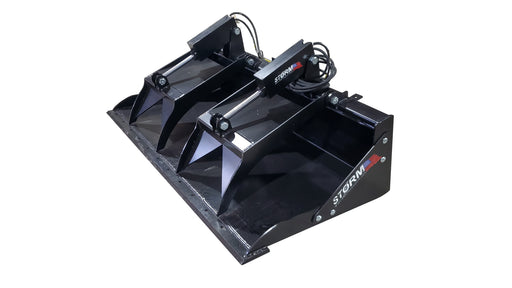 Storm HD grapple bucket in black, a solid bucket with a hydraulic top clamp arm