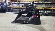 Storm HD grapple bucket, side profile showing the bucket and the raised clamp arm