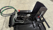 Storm 48 inch mini brush cutter, top view into the deck showing the motor, the drive shaft and the hose set