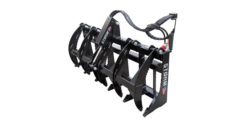 Storm single-cylinder 60-inch rake and brush grapple in black, showing the serrated tines and single top cylinder
