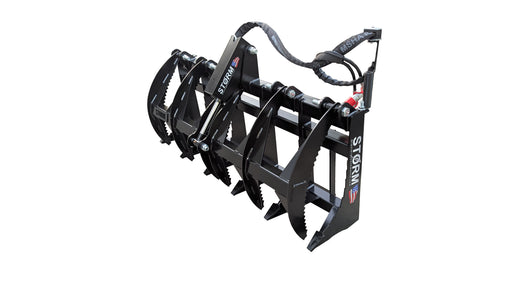 Storm single-cylinder 60-inch rake and brush grapple in black, showing the serrated tines and single top cylinder