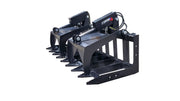 Storm two-cylinder root and brush grapple in black, showing the open lower tine bank and the twin-cylinder top clamp