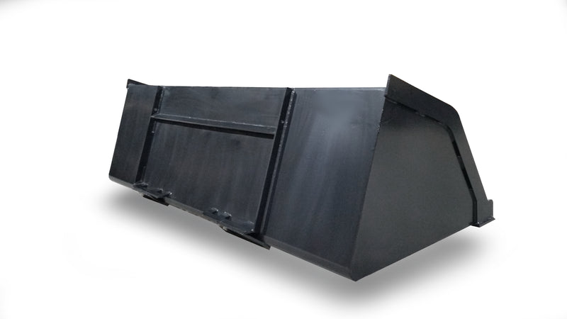 Storm high-capacity snow and mulch bucket, angled view of the deep straight-sided shell