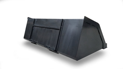 Storm high-capacity snow and mulch bucket, angled view of the deep straight-sided shell