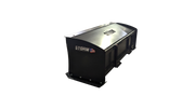 Storm box snow pusher in black, showing the enclosed moldboard and boxed side plates