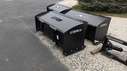 Storm snow pushers lined up outdoors, angled view showing the side plates and the mount frames