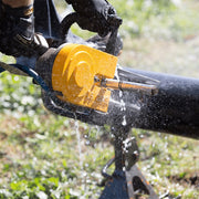 ACH-GB air chainsaw cutting a water main in the trench