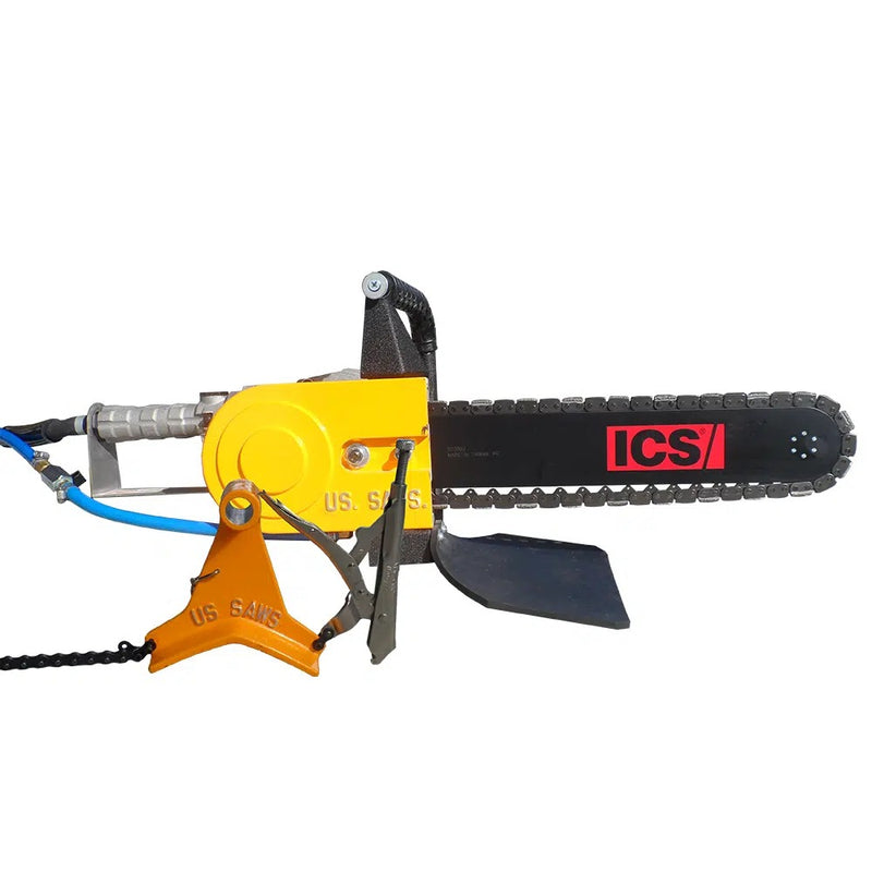 ACH-GB air chainsaw fitted with the pipe clamp