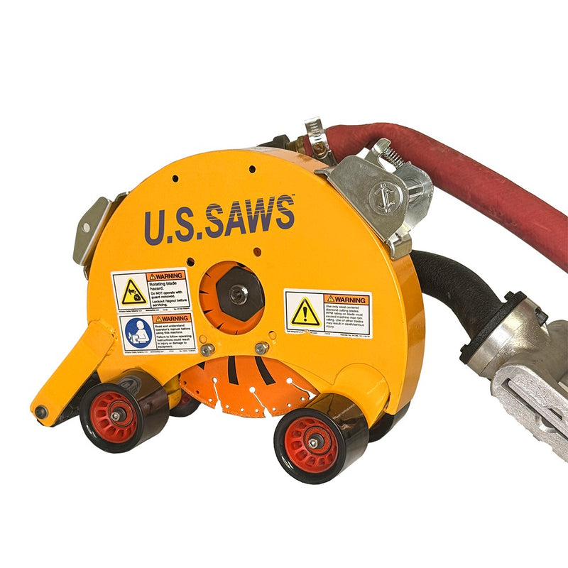Air belly saw three-quarter view showing air motor