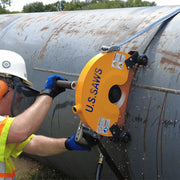 Big Belly saw cutting a large pipe with the strap assembly