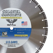 Hub label and inner core of a Colonel Concrete blade, segments visible at the frame edge
