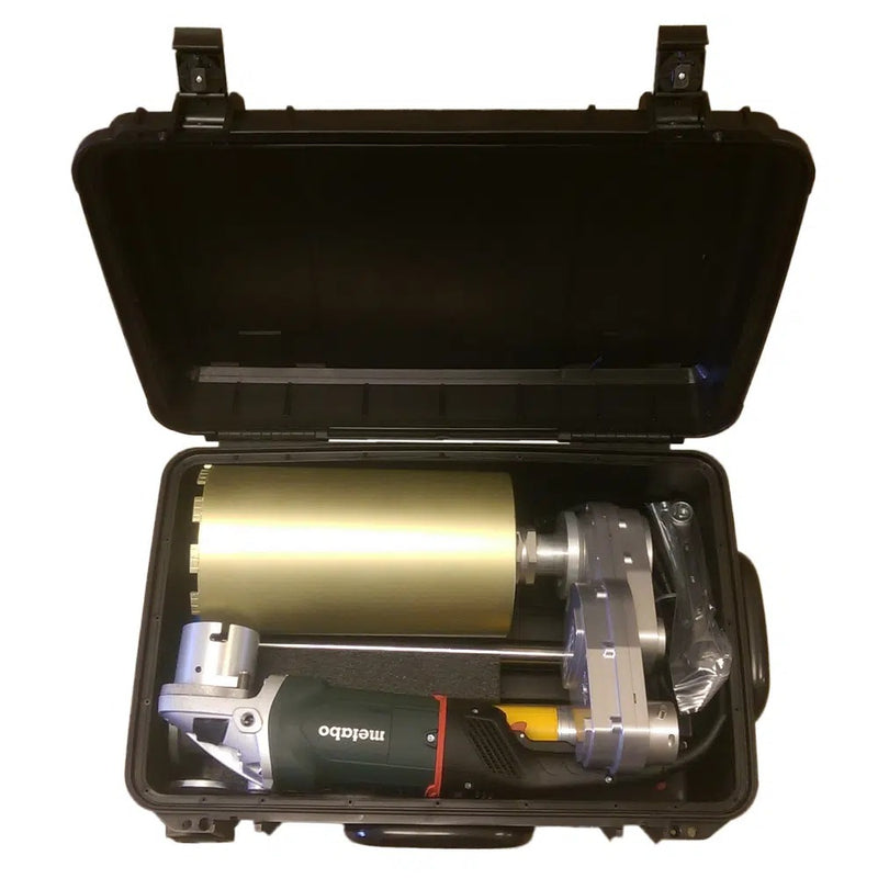 U.S. Saws Core EZ core drilling system packed in its case with Metabo grinder